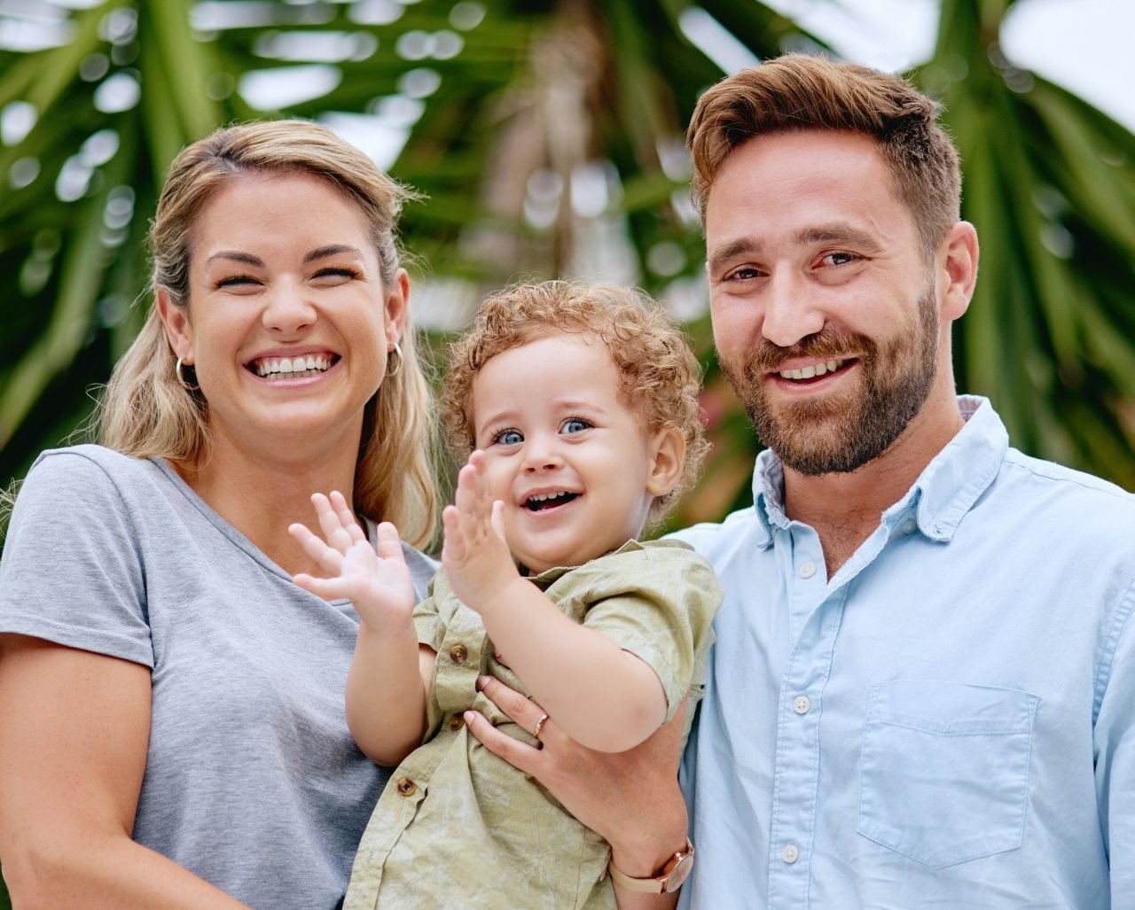 family baby and fun for love bond and care in the garden outside happy parents bonding with thei